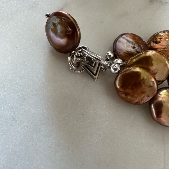 Silpada Sterling Silver Coin Copper Pearl & Smokey Quartz Beaded Bracelet - Picture 6 of 7